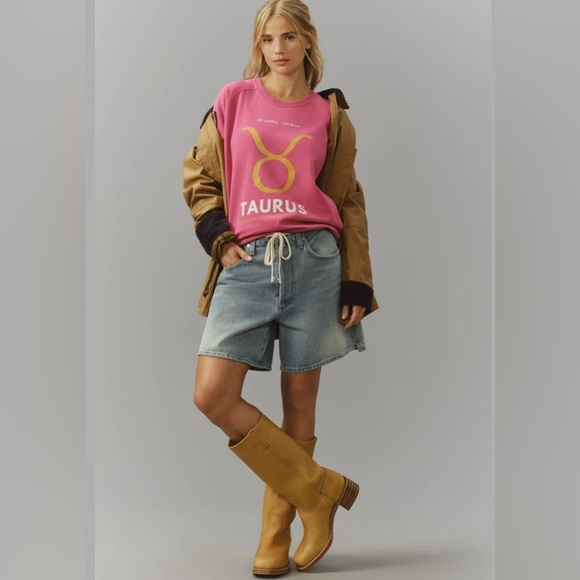 Anthropologie The Zodiac Sweatshirt Catherine O'Sullivan Taurus Pink Size XS New - Picture 7 of 11